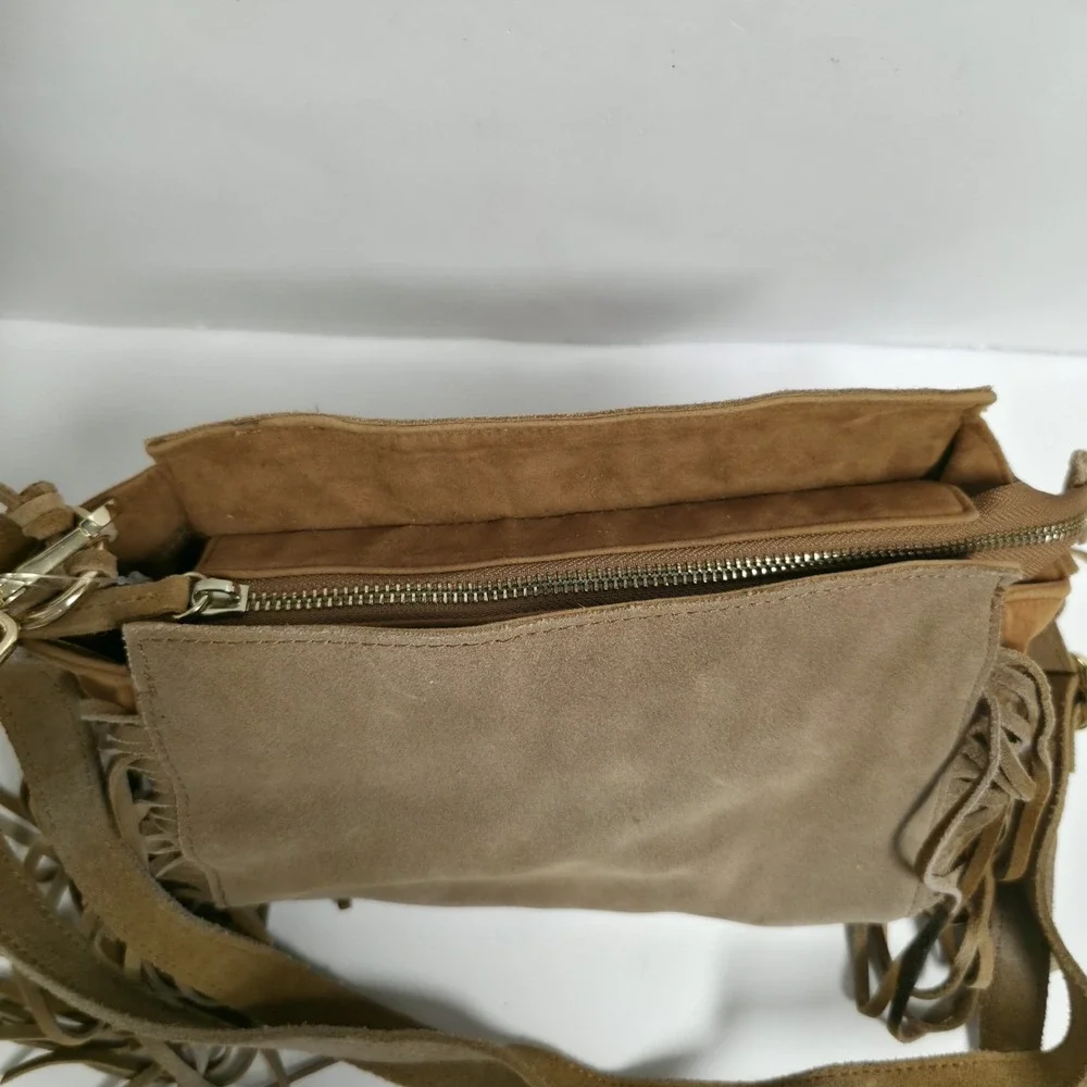 Mossimo Crossbody Suede Leather Fringe Tan Hippie Western Womens Bag Purse